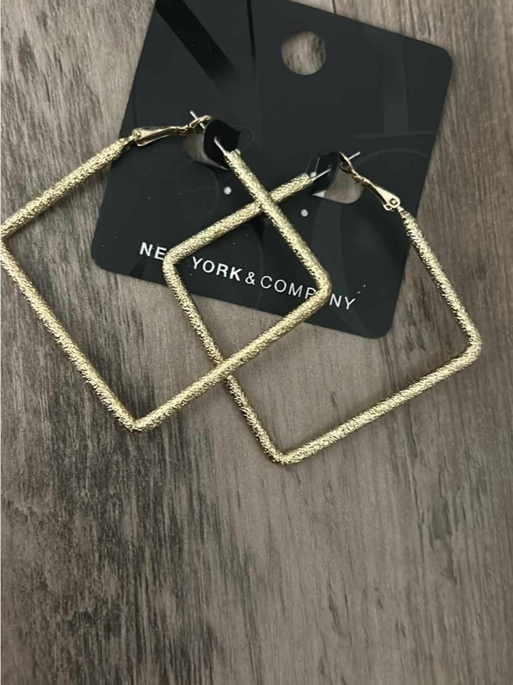 New York & Company Textured Gold Square Hoop Earrings
